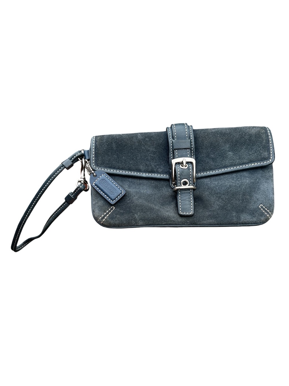 Y2K Coach Soho wristlet blue suede white stitching silver-tone buckle hardware